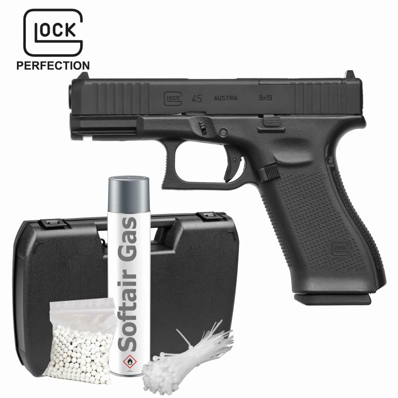 Komplettset Glock 45 MOS Softair-Pistole Schwarz Kaliber 6 mm BB Gas Blowback (P18)