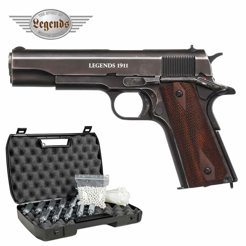 Komplettset Legends 1911 Vintage Antik-Finish Softair-Co2-Pistole Kaliber 6 mm BB Blowback (P18)