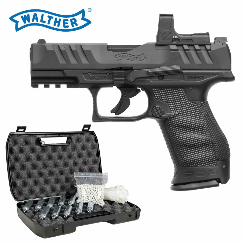 Komplettset Walther PDP Compact 4" Optics Ready Softair-Co2-Pistole Schwarz Kaliber 6 mm BB Blowback (P18) + Umarex RDS 8 Leuchtpunktvisier