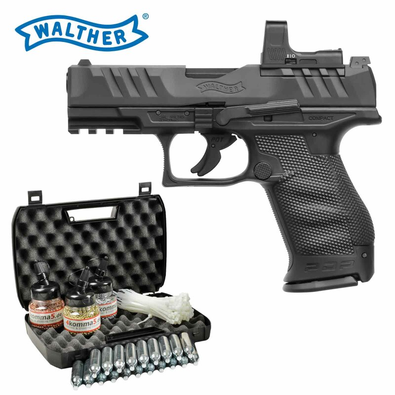 Kofferset Walther PDP Compact 4" - Co2-Pistole Kaliber 4,5 mm Stahl BB Blowback (P18) + Umarex RDS 8 Leuchtpunktvisier