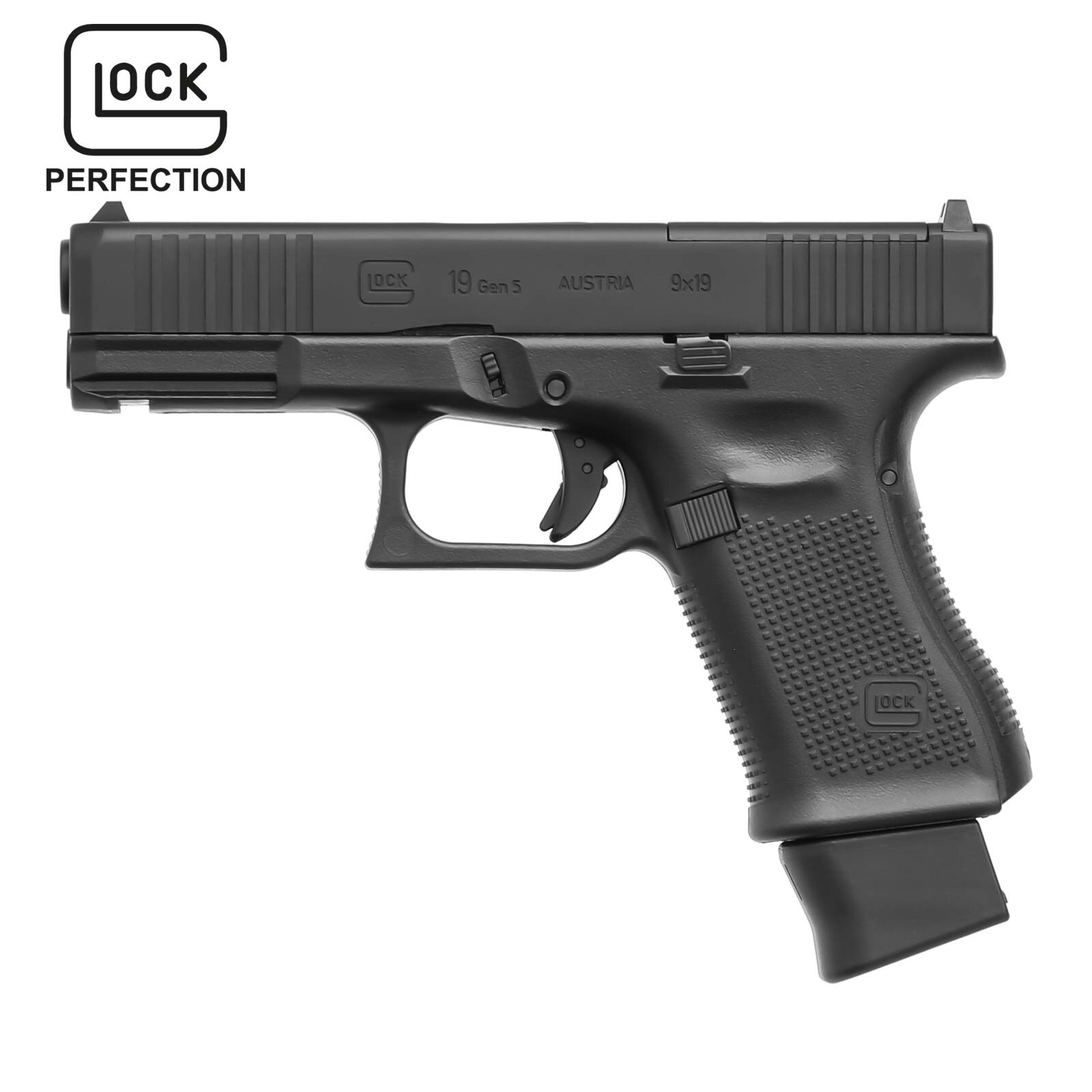 Glock 19 Gen5 MOS Softair-Co2-Pistole Schwarz Kaliber 6 mm BB (P18)